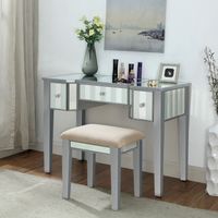 Transitional Wood Flip-Top 3-Piece Vanity Set in Silver