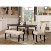 Biony 6-Piece Espresso Wood Dining Set with Fabric Nailhead Chairs and Dining Bench - Tan