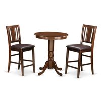 Mahogany Rubberwood 3-piece Pub Table Set - Faux Leather