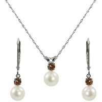 Pearls For You FW Pearl and Garnet Jewelry Set - SS Freshwater Pearl and Garnet Pendant/Earring Birthstone Set (January)
