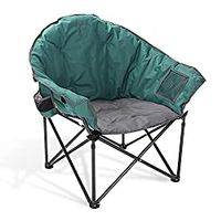 ARROWHEAD OUTDOOR Oversized Heavy-Duty Club Folding Camping Chair w/External Pocket, Cup Holder, Portable, Padded, Moon, Round, Saucer, Supports 330lbs, Carrying Bag, USA-Based Support Green Standard
