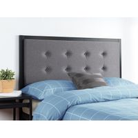 Priage Button Tufted Grey Upholstered Metal Headboard - King