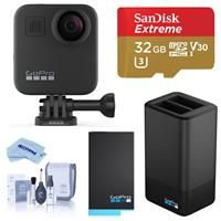 GoPro MAX 360 Action Camera - Bundle With 32GB MicroSDHC Card, oPro Dual Battery Charger With 1600mAh Lithium-Ion Battery, Cleaning Kit, Microfiber Cloth