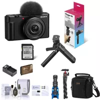 Sony ZV-1F Vlogging Camera, Black Bundle with ACCVC1 Vlogger Accessory Kit, Shotgun Mic, Tripod, Shoulder Bag, Extra Battery, Charger, Screen Protector, Cleaning Kit
