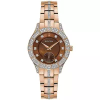 Bulova - Womens Phantom Rose Gold Crystal Watch Chocolate Mother-of-Pearl