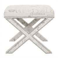 Safavieh Palmer Birch Wood Ottoman in White with French Writing