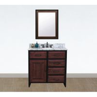 36"Rustic Solid Fir Single Sink Iron Frame Vanity in Brown-Driftwood Finish with Marble Top-No Faucet - Oval - Carrara White Marble Top