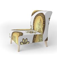 Designart "Gold And Browne Pattern With Gradient Vintage Circles" Upholstered Mid-Century Accent Chair - Arm Chair - Slipper Chair