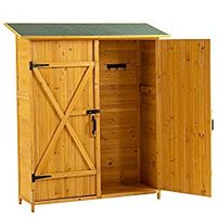 56L x 19.5W x 64H Outdoor Storage Shed with Lockable Doors, Wooden Tool Garden Shed with Detachable Shelves & Pitch Roof, Kit-Perfect to Store Patio Furniture and Trash Cans, Natural