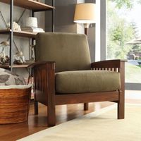 Hills Mission-Style Oak Accent Chair by iNSPIRE Q Classic - Rust Microfiber