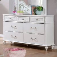 Marais Transitional White 56-inh Wide Solid Wood 7-Drawer Dresser by Furniture of America - White