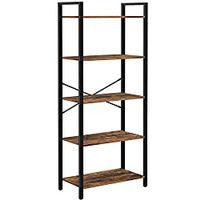 VASAGLE Bookshelf, 5-Tier Storage Rack with Steel Frame, for Living Room, Office, Study, Hallway, Industrial Style, Rustic Brown