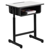 Student Desk with Grey Top and Adjustable Height Black Pedestal Frame - Natural