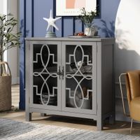 Nestfair Wood Accent Buffet Sideboard Storage Cabinet with Doors and Adjustable Shelf - Grey