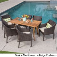 Tara Outdoor 7 Piece Acacia Wood/ Wicker Dining Set by Christopher Knight Home - Rattan/Iron/Acacia - Assembly Required
