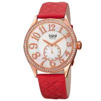 Burgi Women's Quartz Diamond Swarovski Crystal Leather Red Strap Watch - Red