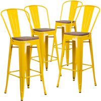 4 Pack 30" High Metal Barstool with Back and Wood Seat - 17.75"W x 20"D x 45.25"H - Yellow