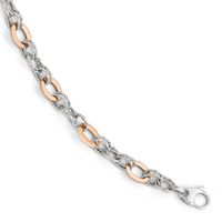 14 Karat Rose and White Gold Polished Diamond Cut Fancy Link Bracelet, by Versil