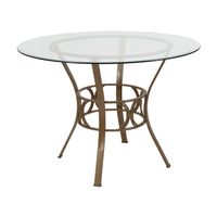 42'' Round Glass Dining Table with Crescent Style Metal Frame - Clear Top/Matte Gold Frame
