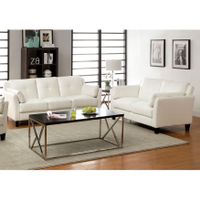 Furniture of America Pierson 2-Piece Double Stitched Leatherette Sofa and Loveseat Set - White