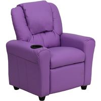 Contemporary Lavender Vinyl Kids Recliner with Cup Holder and Headrest - Lavender Vinyl