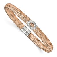 Sterling Silver Rose-tone CZ Woven Cuff - Sterling Silver