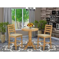 Rubberwood 3-piece Counter-height Dining Set- A Dining Table and Kitchen Chairs- Oak Finish (Seat's Type Options) - EDCF3-OAK-C