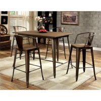 Furniture of America Mayfield 5 Piece Counter Height Dining Set in Elm