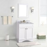 BATHLET 30 inch Bathroom Vanity Set with Carrara Marble Top Mirror - Rectangular Sink - White Base