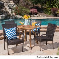 Briar Outdoor 5-piece Acacia Wood/ Wicker Dining Set by Christopher Knight Home - Rattan/Polyurethane/Acacia - Assembly Required