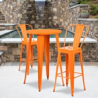 24'' Round Metal Indoor-Outdoor Bar Table Set with 2 Cafe Stools - 24"W x 24"D x 41"H - Orange