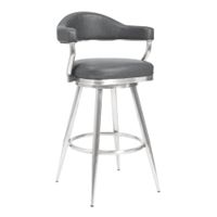 Amador Barstool in Brushed Stainless Steel and Vintage Grey Faux Leather - Bar height/Bar Height - 29-32 in.