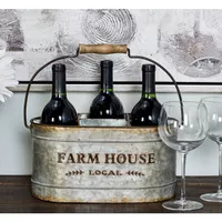 Gray Metal Galvanized Farm House 6 Bottle Wine Holder - 13 x 9 x 7 - Grey