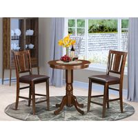 East West Furniture Modern Rubberwood 3-piece Dining Room Pub Set - a Table and Chairs- Mahogany Finish (Seat's Type Options) - EDBU3-MAH-LC