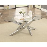 Furniture of America Propel Modern Glass Top Chrome Oval Coffee Table - Chrome