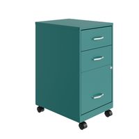 Space Solutions 18" Deep 3 Drawer Mobile Organizer Metal Cabinet, Teal - Green - Letter