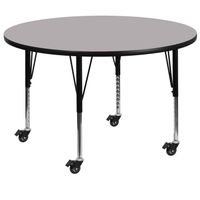 Mobile 48'' Round Thermal Laminate Activity Table - Adjustable Short Legs - Gray
