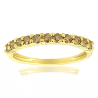 10K Yellow Gold Plated .925 Sterling Silver 1/4 Cttw Champagne Diamond Band Ring (K-L Color, I1-I2 Clarity) - Choice of size