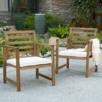 Emilano Outdoor Acacia Wood Club Chair with Cushions (Set of 2) by Christopher Knight Home - Natural