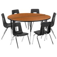 60" Circle Wave Flexible Activity Table Set with 16" Student Stack Chairs - Oak