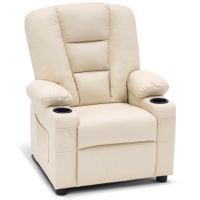 Mcombo Big Kids Recliner Chair for Toddler Boys and Girls Faux Leather - Cream White