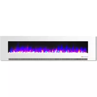 78-In. Wall-Mount Electric Fireplace in White with Multi-Color Flames and Crystal Rock Display