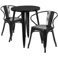 24-inch Round Metal Indoor-Outdoor Table Set with 2 Arm Chairs - Black