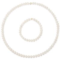 DaVonna Children's 14k Gold 4-5mm Freshwater Pearl Necklace Bracelet Set (14.5-in/ 5.75-in) - Whtie