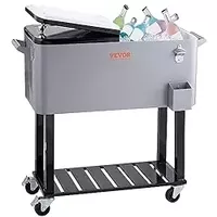 VEVOR Rolling Ice Chest Cooler Cart 80 Quart, Portable Bar Drink Cooler, Beverage Bar Stand Up Cooler with Wheels, Handles for Patio, Bottle Opener, Backyard, Party and Pool,Silver