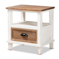 Baxton Studio Glynn Rustic Farmhouse Weathered Two-Tone White and Oak Brown Finished Wood 1-Drawer End Table - White