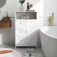 Modern Bathroom Standing Storage Cabinet with 3 Drawers and 1 Door - White - Wood Finish