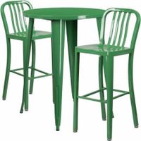 Flash Furniture 30" Round Metal Indoor-Outdoor Bar Table Set with 2 Vertical Slat Back Barstools, Multiple Colors