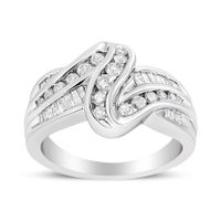 10K White Gold Ring 3/4 Cttw Round-Cut Diamond Bypass Ring (H-I Color, I2-I3 Clarity) - Choice of size