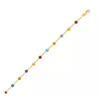 14k Yellow Gold Cable Anklet with Round Multi Tone Stations (10 Inch)